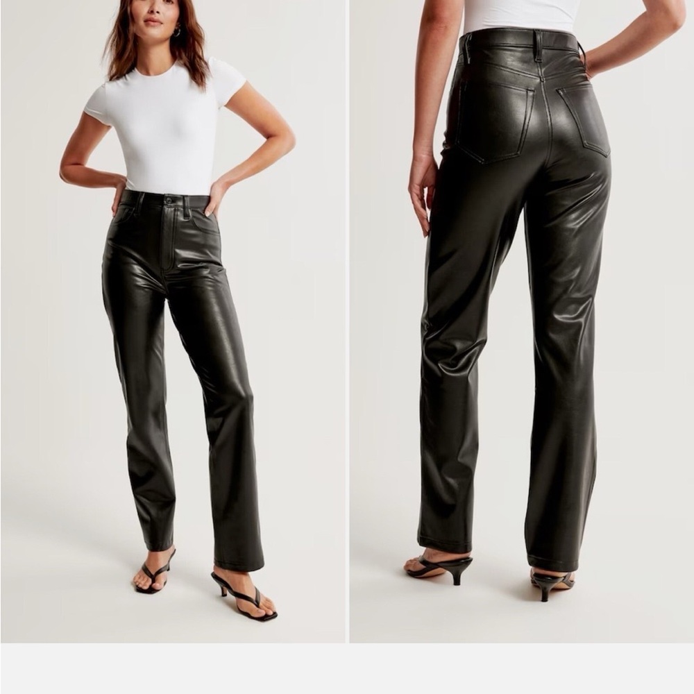Abercrombie & Fitch Black Straight Leg Leather Pants
